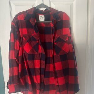 Oversized Aerie Red and Black Plaid Button Down Shirt
